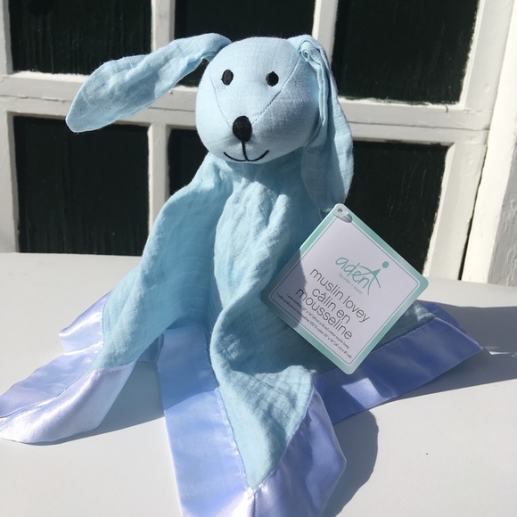 Aden By Aden + Anais Other - Bunny Lovey Aden By Aden + Anais Security Blanket Blue Muslin Solid Winter Sky